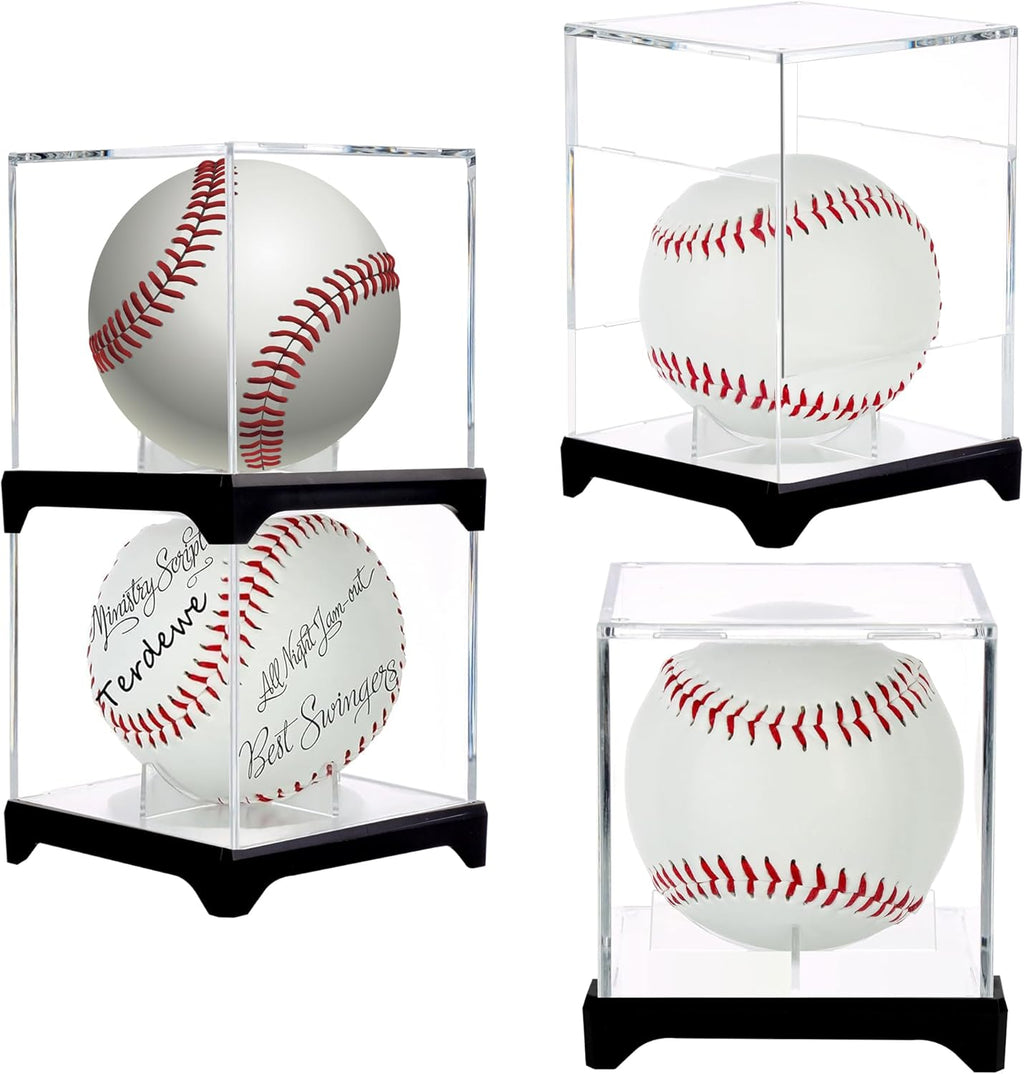 Skiennix Baseball Display Case - UV Protected Acrylic Boxes for 4 Baseballs with Base