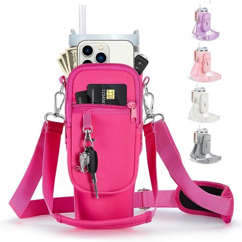 Linmaya Water Bottle Carrier Bag - Neoprene Cross-Body Bag for Stanley Cup 40/30oz with Phone Holder & Adjustable Straps