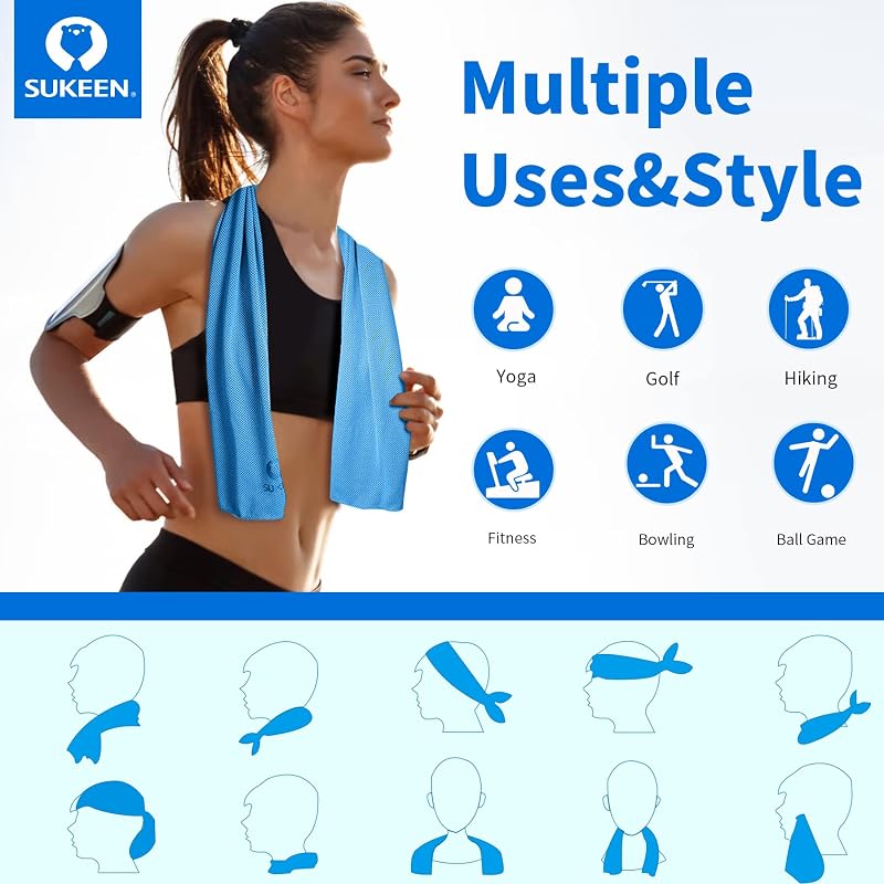 Sukeen Cooling Towel 40x12 in with Colorful Variants - Chilly Sports Towel for Yoga, Golf, Gym, Running