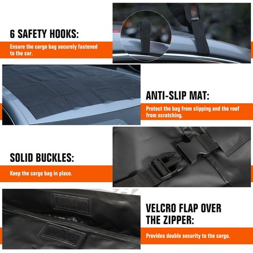 ACLONG 21 Cubic Feet Car Roof Bag 840D Waterproof Rooftop Cargo Carrier Bag for All Cars with/Without Racks Includes Anti-Slip Mat Storage Bag Combination Lock 6 Door Hooks