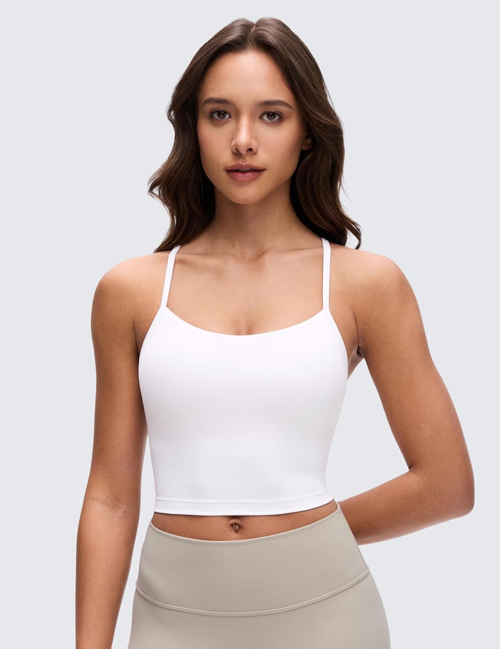 CRZ YOGA Butterluxe Y-Back Crop Tank Top for Women - Padded Longline Sports Bra in Spaghetti Straps