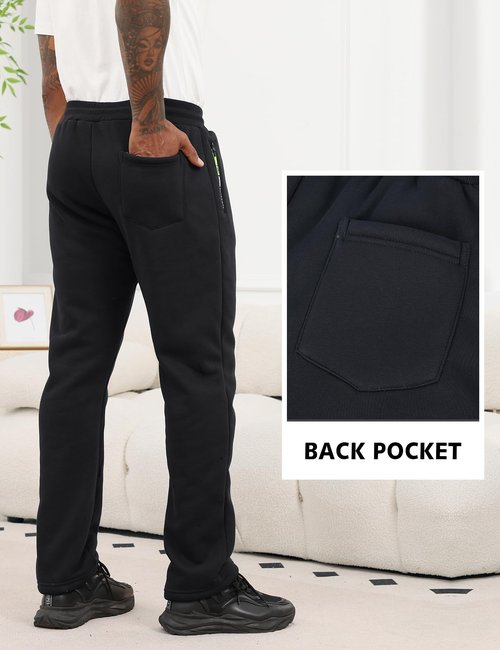 Gihuo Men's Fleece Sherpa Lined Athletic Sweatpants Winter Warm Pants (US, Alpha, Large, Regular, Regular, Black)