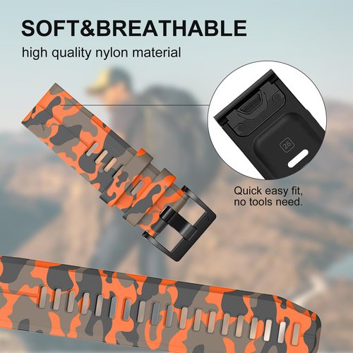 Bandkids 26mm Camo Band Compatible for Garmin Fenix 5X /Fenix 6X /Fenix 7X/Tactix Delta/Fenix 3/3 HR,Soft Waterproof Sport Quickfit Watch Bands for Garmin Fenix 6X Pro/5X Plus