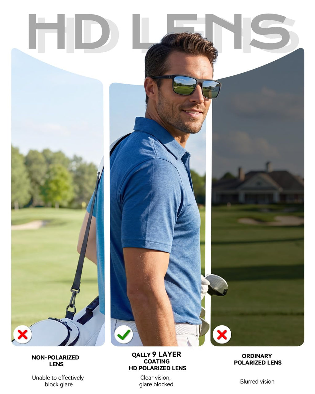 QALLY Polarized Sunglasses Men, Mens Sunglasses Polarized UV protection Lightweight Sun Glasses for Driving Fishing Golf