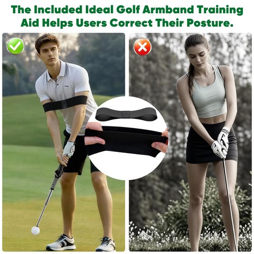 WENTCCION Retractable Golf Swing Trainer, Training Aid with Grip Trainer, Click Feedback for Tempo & Swing Mechanics, Weighted Indoor Practice Stick for Home Office, Gift for Men&Lady Beginners