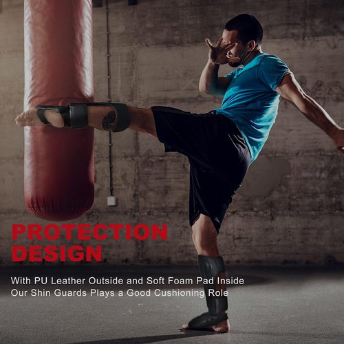 FIVING MMA Shin Guards - Padded Adjustable Muay Thai Leg Guards with Instep Protection | Durable Kickboxing Gear