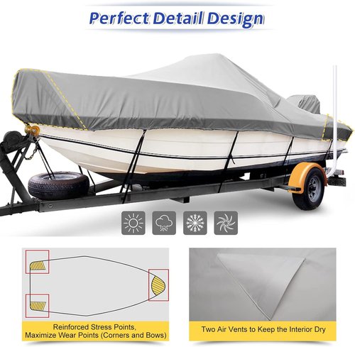 1400D Center Console Boat Cover - Waterproof Marine Canvas with Hurricane Proof System | Fits 17-19ft Boats, Gray