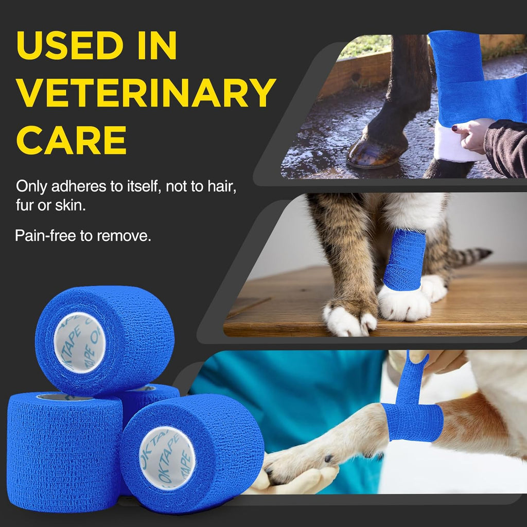 OK TAPE Self-Adhesive Bandage Wrap - Elastic Athletic Tape for Medical Use | 2" x 5 Yards - Blue