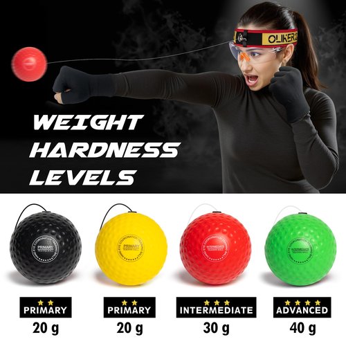 OLIKER Boxing Reflex Ball for Adults and Kids, 4 Levels Boxing Ball with Adjustable Headbands, Perfect for Reaction, Agility, Punching Speed, Fight Skill and Hand Eye Coordination Training (Set-2)