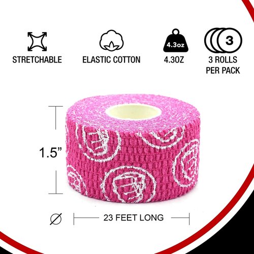 WOD Nation Weightlifting Hook Grip Athletic Tape, Flexible Fabric Thumb & Finger Tape - Easy-Tear, Sweat-Proof, Durable Strips for Powerlifting & Gym, 12-Pack (23 ft Rolls) - Pink