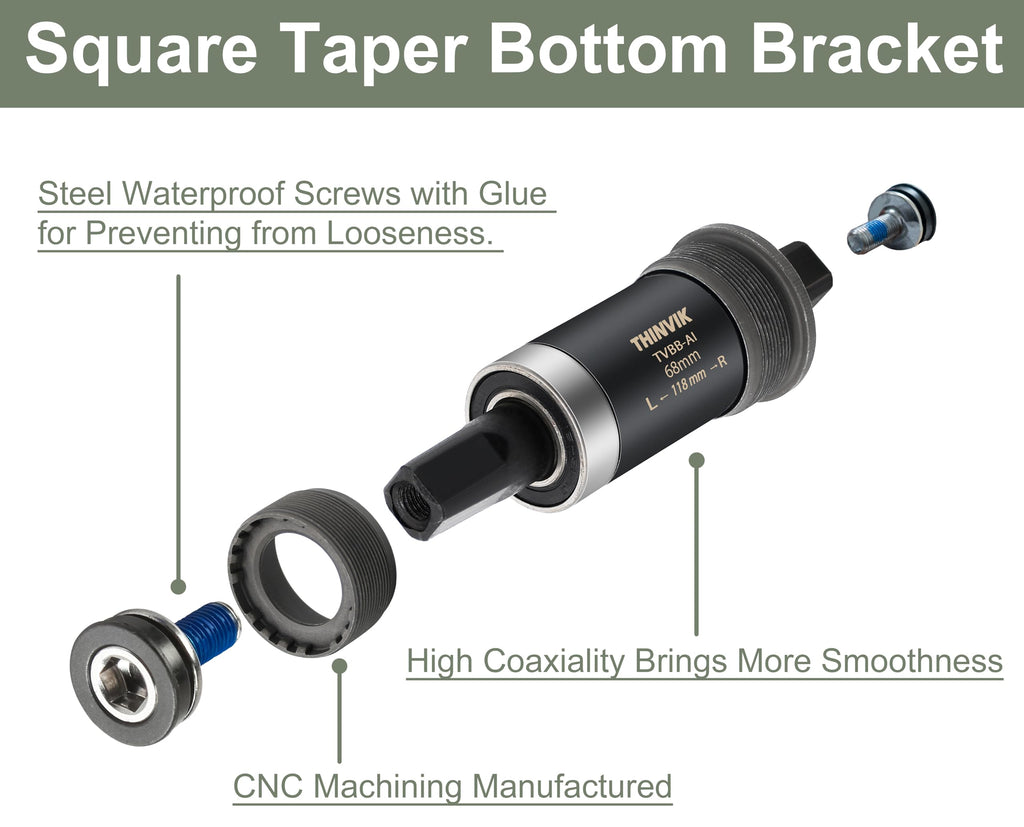 Thinvik Square Tapered Bottom Bracket - 68mm English BSA Compatible with Shimano BB-UN26/BB-300/BB-100/BB-101, 68mm x 107 110 113 116 118 122.5 127