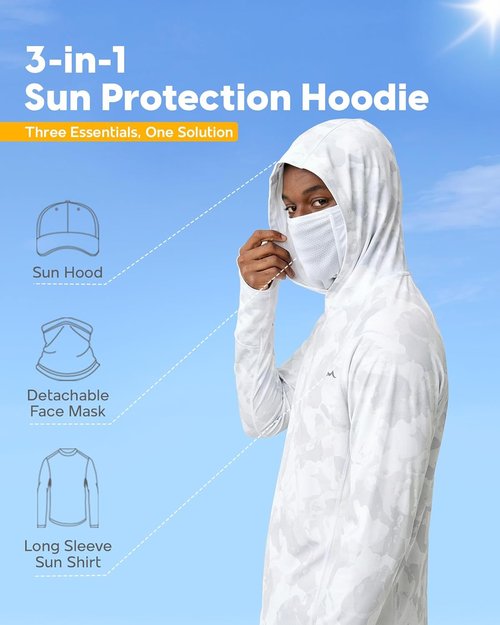 Maamgic Men’s Fishing Shirt - UPF 50+ Sun Hoodie with Detachable Face Mask | Long Sleeve UV Protection