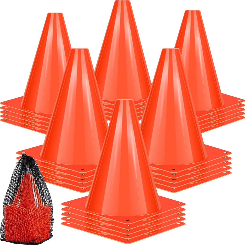 Skiennix 7-Inch Plastic Traffic Cones - 50 Pcs Orange Training Cones for Soccer, Basketball & More