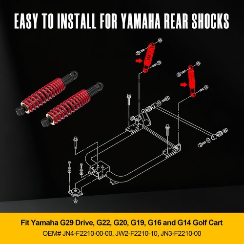 Golf Cart Heavy Duty Rear Shock with Spring for Yamaha G29 Drive, G22, G20, G19, G16 and G14 Gas and Electric Models, Replace OEM JN4-F2210-00,JN3-F2210-00, JW2-F2210-10, Extended Length 14"