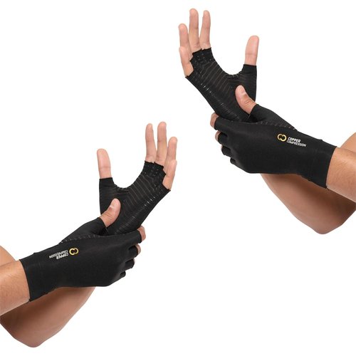 Copper Compression Arthritis Gloves - Fingerless Pain Relief for Carpal Tunnel | 2 Pairs Black XS