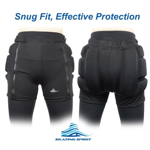 Skating Spirit Zip-on Zip-Off Padded Shorts Protective Crash Pants Tailbone Hip Butt Pad for Skating Skateboarding Skiing Black