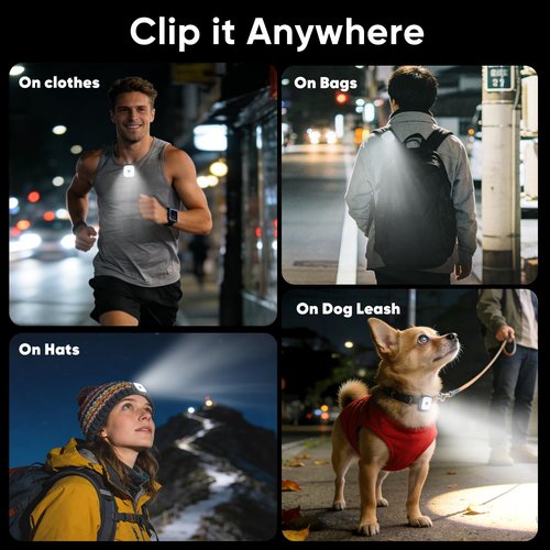 Buytes 2 Pack Running Lights for Runners, Rechargeable Clip on Flashlight with 4 Modes, Mini Dog Lights for Night Walking, Safety LED Light Running Gear for Hiking, Jogging, Camping