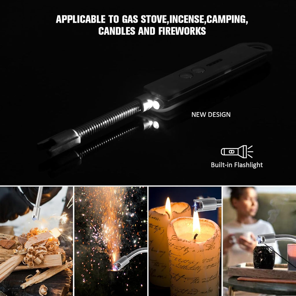 Skiennix Flameless Plasma Arc Electric Lighter - USB-C Rechargeable with Long Flexible Neck | Black