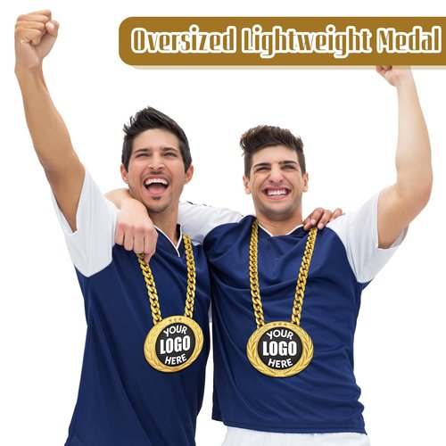 DoubleFill 8 Pcs Custom Turnover Chain Medal MVP Rigid Plastic 6" Personalize with Your Own Logo or Art Gold Champ Medal Trophy and Gold Chain Winner Gift for Goat Basketball Football Baseball