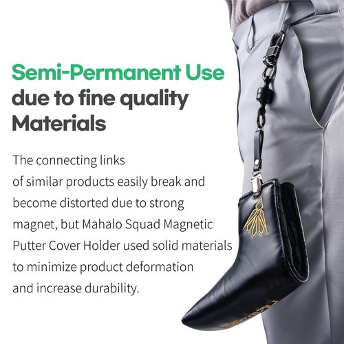 Mahalo Squad Magnetic Golf Putter Cover Holder (Long, Black) | Versatile Use Golf Towels, Clothing & Accessories for Men & Women | Durable Headcover Keeper Leash with Strong Magnets
