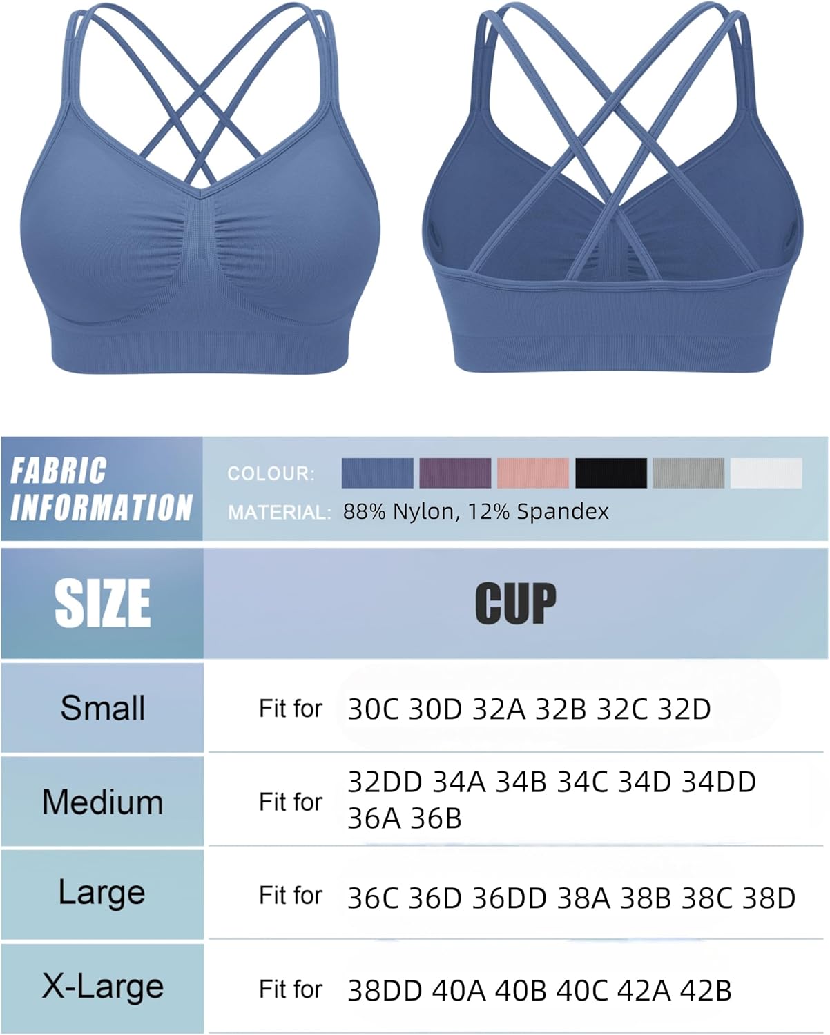 WANAYOU Sports Bras for Women - Padded Medium Support Strappy Cross Back Workout Bra | 3 Pack