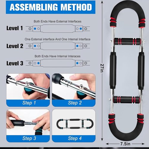 Twister arm Trainer, Adjustable Resistance (40-140 lbs) Chest Workout Equipment,Forearm Power Exercise bar , pectoralis spinalis Device, Portable Detachable Design