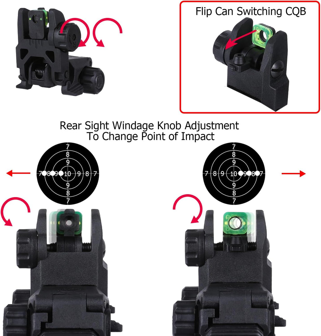 Skiennix Fiber Optic Sights - Tool-Free Adjustable Flip Up Front & Rear Backup Sights | Red & Green Dots