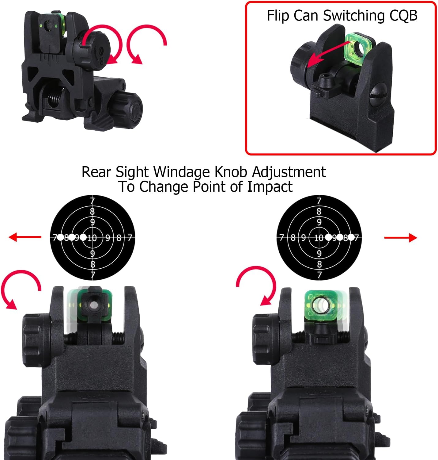 Skiennix Fiber Optic Sights - Tool-Free Adjustable Flip Up Front & Rear Backup Sights | Red & Green Dots