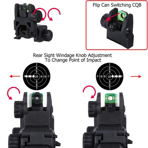 Fiber Optic Sights,Flip Up Front and Rear Backup Sights & Red Green Fiber Optics Dots,Tool-Free Adjustable Front Sight Rapid Transition