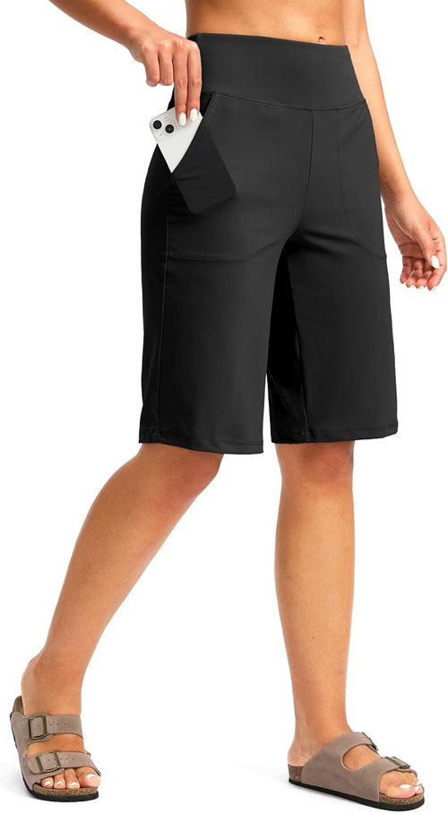 G Gradual Women's Bermuda Shorts - High Waisted, Knee Length with Pockets | Casual Stretch Shorts