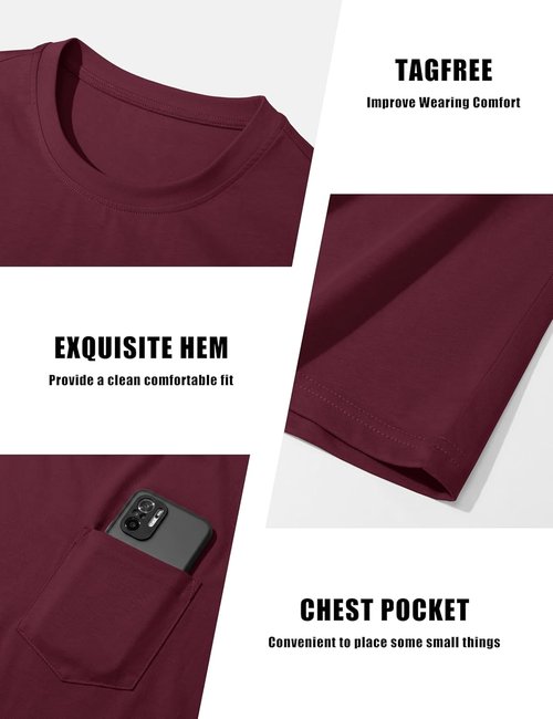 MAGNIVIT Men's Cotton Pocket Tee Shirts Soft Crew Neck Solid Color T Shirt Casual Short Sleeve Summer Basic Tops
