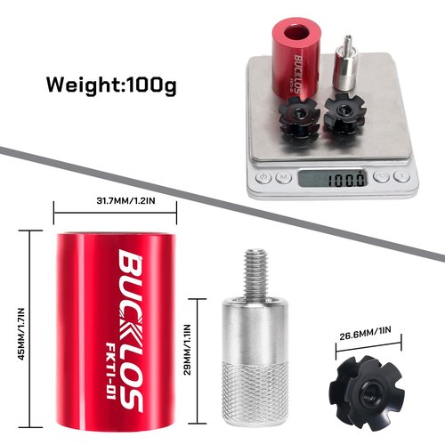 BUCKLOS Bike Fork Star Nut Setting Install Tool with Free Star Nuts and Spare Special Screws for 1", 1-1/8" Threadless Fork Tubes and Headset System, Stainless Steel Bicycle Star Nut Installation Tool