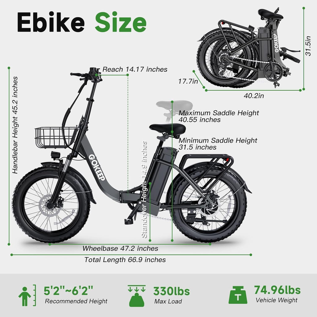 1800W Electric Bike - 52V/18.2AH Removable Battery | 86 Miles Range, Foldable Fat Tire, 7-Speed, UL2849 Certified, Max 330LBS