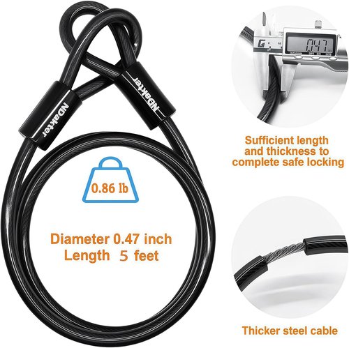 NDakter Heavy-Duty Bike Lock - Anti-Theft U Lock with 4-Digit Combination & 5Ft Steel Cable for E-Bikes, Scooters, Motorcycles