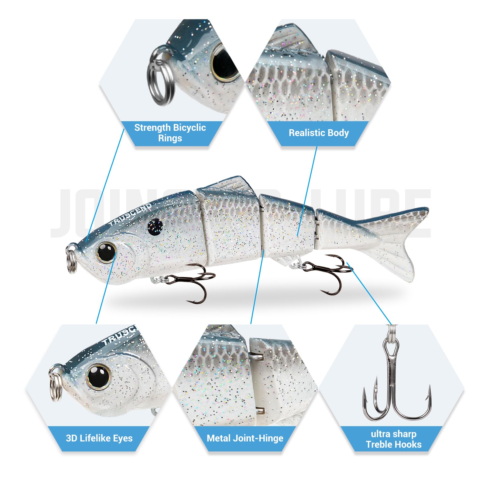 TRUSCEND Easy Catch Swimmax, Magic Noisy Turbulent Wiggling and Vibrating Actions for More Bites, Segmented Swimbait Jointed by Metal Hinge, Lifelike Fishing Lures for Relax Family Fishing