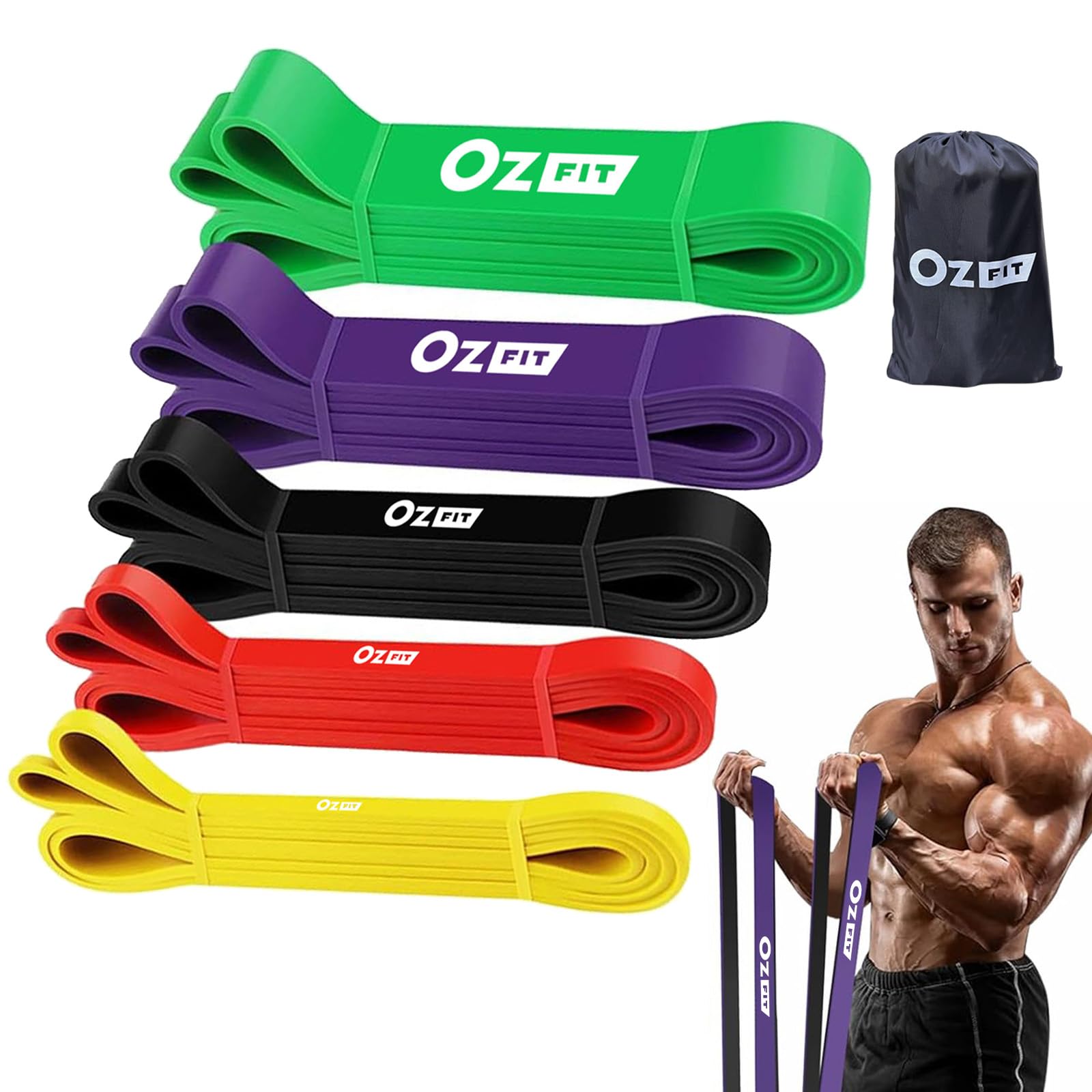 OZFIT Resistance Bands Set, Exercise Bands for Working Out, Pull Up Assistance Bands Workout Equipment for Home Gym, Physical Therapy Bands for Stretching & Muscle Training