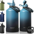 CIVAGO Insulated Gallon Water Bottle - 128 oz Stainless Steel Flask with Straw & 3 Lids | Indigo Black