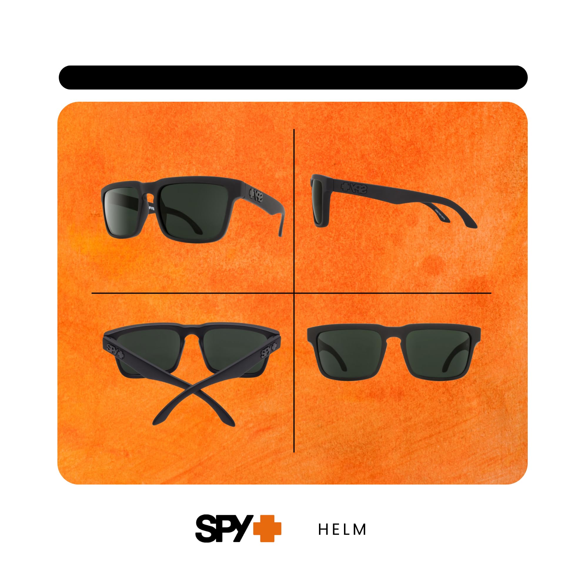 Spy Helm 673015973863 57MM Soft Matte Black/Happy Gray Green Square Sunglasses for Women +Bundle with Accessory Eyewear Kit