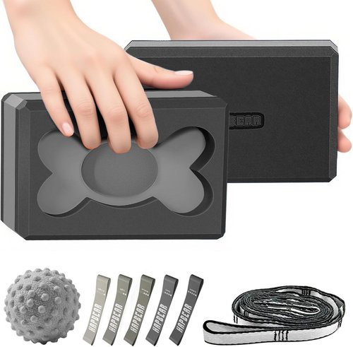 HAPBEAR Yoga Blocks 2 Pack - High-Density EVA Foam, Non-Slip Surface for Deep Stretching | 9x6x3in