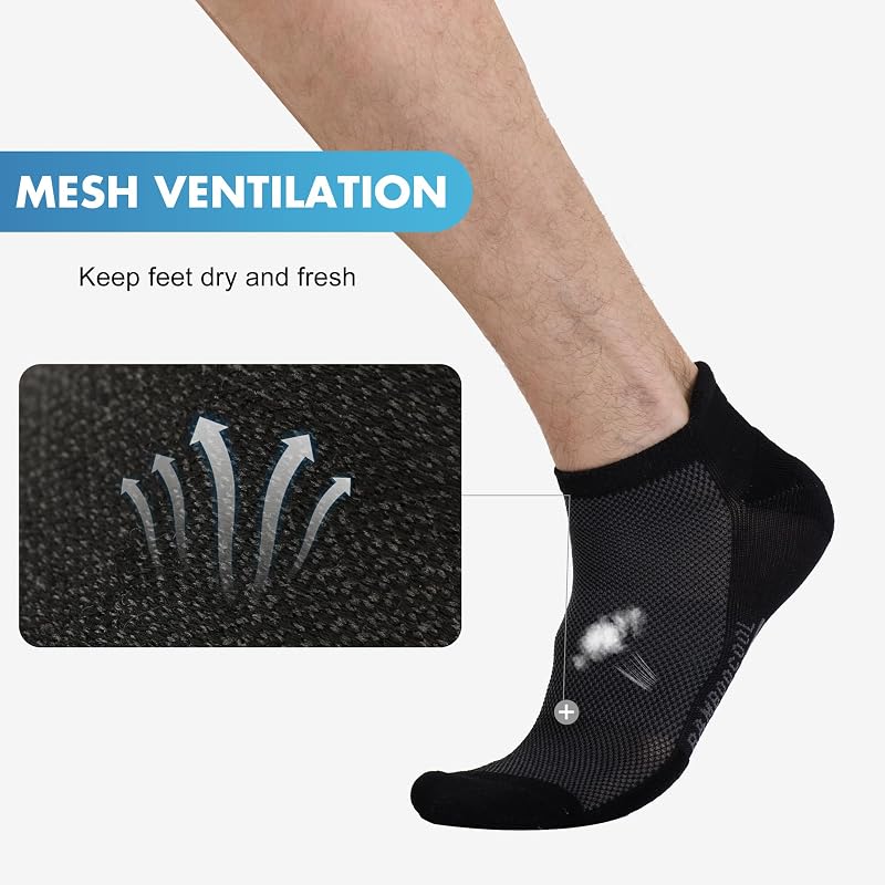 Bamboo Cool Mens Athletic Ankle Socks 8 Pack – Black Large, Moisture-Wicking Cushioned