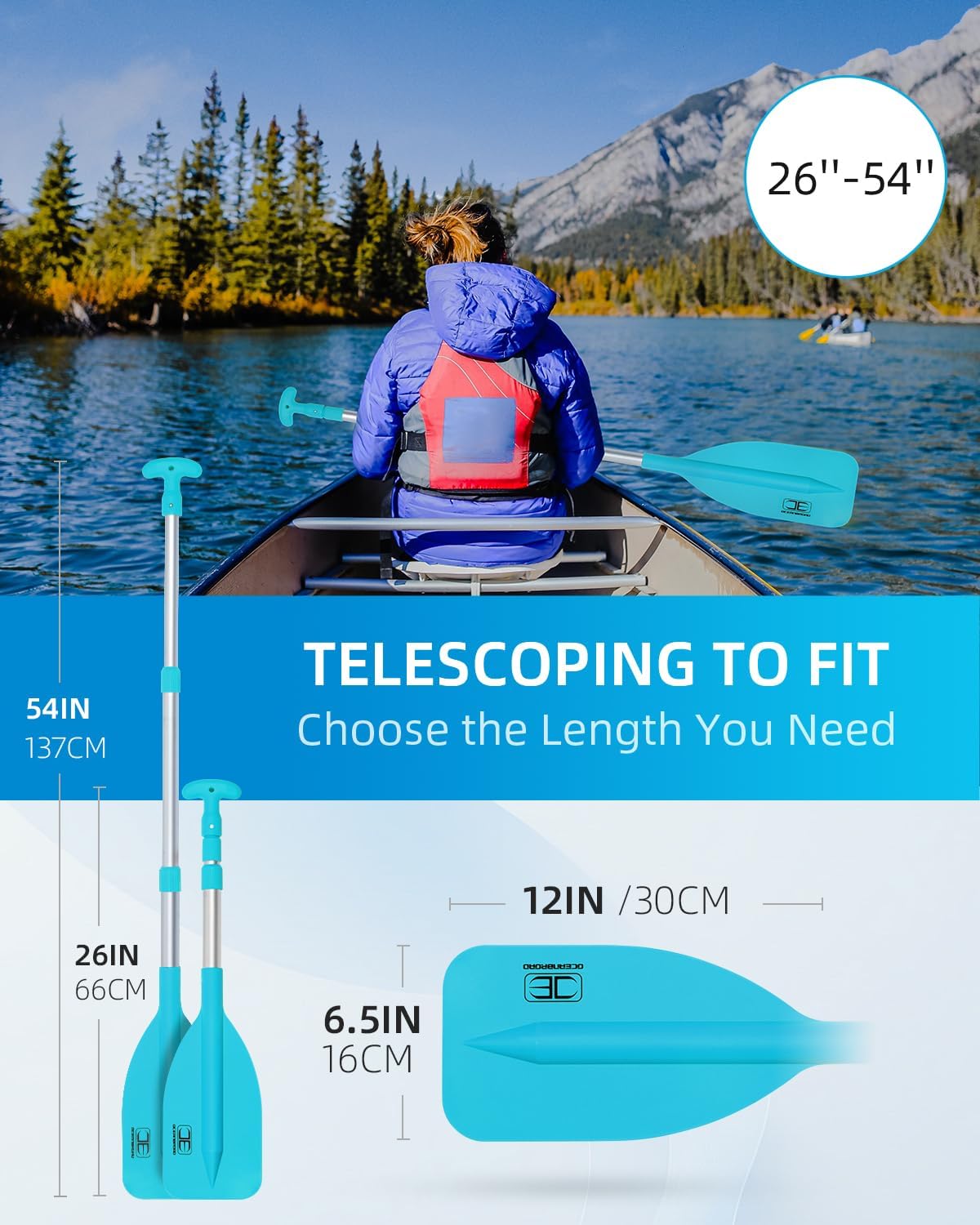 OCEANBROAD Telescoping Emergency Paddle - Adjustable 21'' to 42'' | Durable Aluminium Shaft for Kayaking & Canoeing