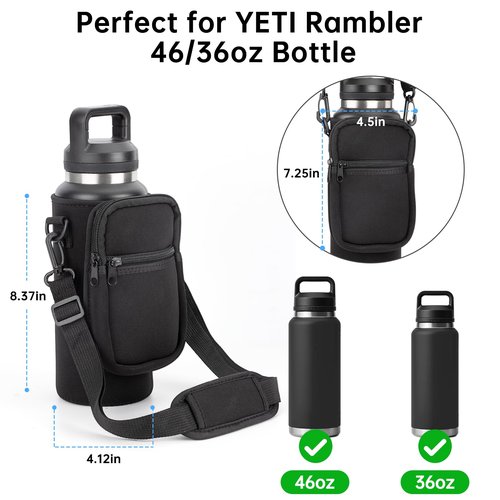 Ajrwiiy Water Bottle Carrier Bag for YETI Rambler 46/36oz Bottle - Water Bottle Holder with Strap, Adjustable Shoulder Sling Bag with 2 Pocket for Travel Hiking
