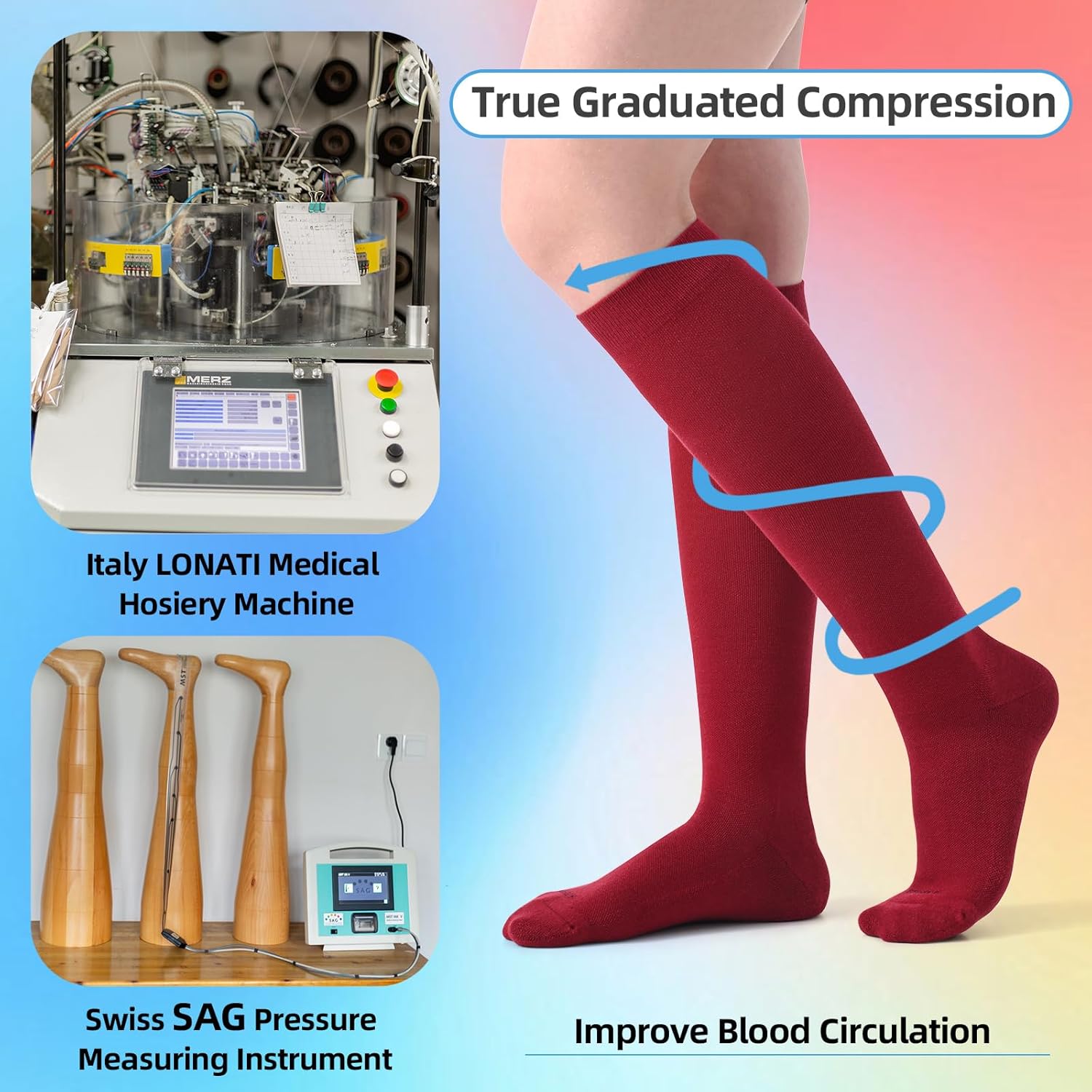 Skiennix Soft Cotton Compression Socks - 20-30mmHg Knee High Support for Circulation & Travel