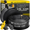 Ultraverse Bike Inner Tubes - Durable Butyl Rubber 26 x 1.75, 1.95, 2.10, 2.125 - Schrader Valve - Set of 2