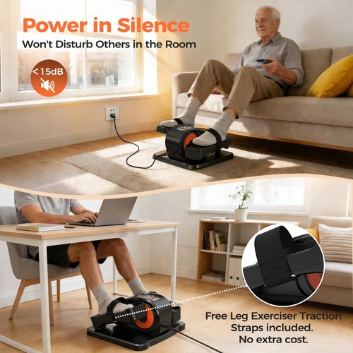 ESL Under Desk Elliptical - Compact Portable Leg Exerciser with Remote Control & LCD Display