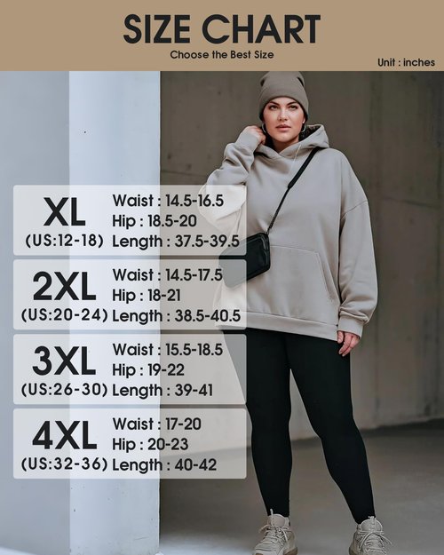 Plus Size Leggings for Women- XL-4XL High Waist Tummy Control Stretchy Workout Plus Yoga Pants(Black/4X-Large)