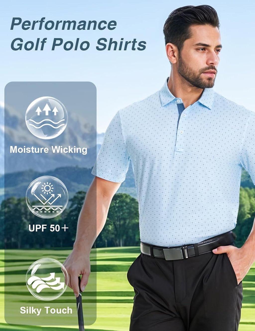 Skiennix Men's Golf Polo Shirt - Short Sleeve Dry Fit Moisture-Wicking Performance | Stylish Print Design