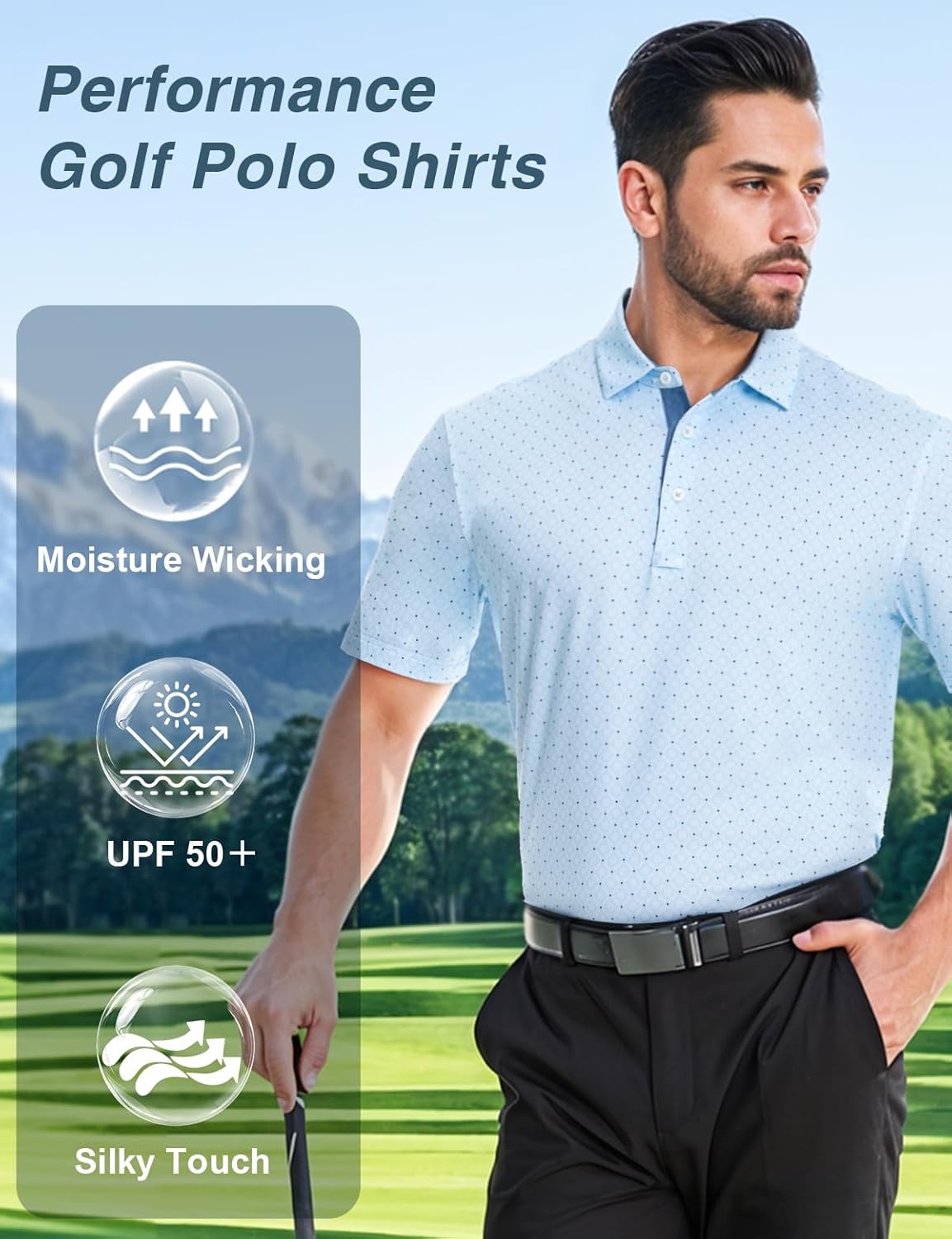 Skiennix Men's Golf Polo Shirt - Short Sleeve Dry Fit Moisture-Wicking Performance | Stylish Print Design