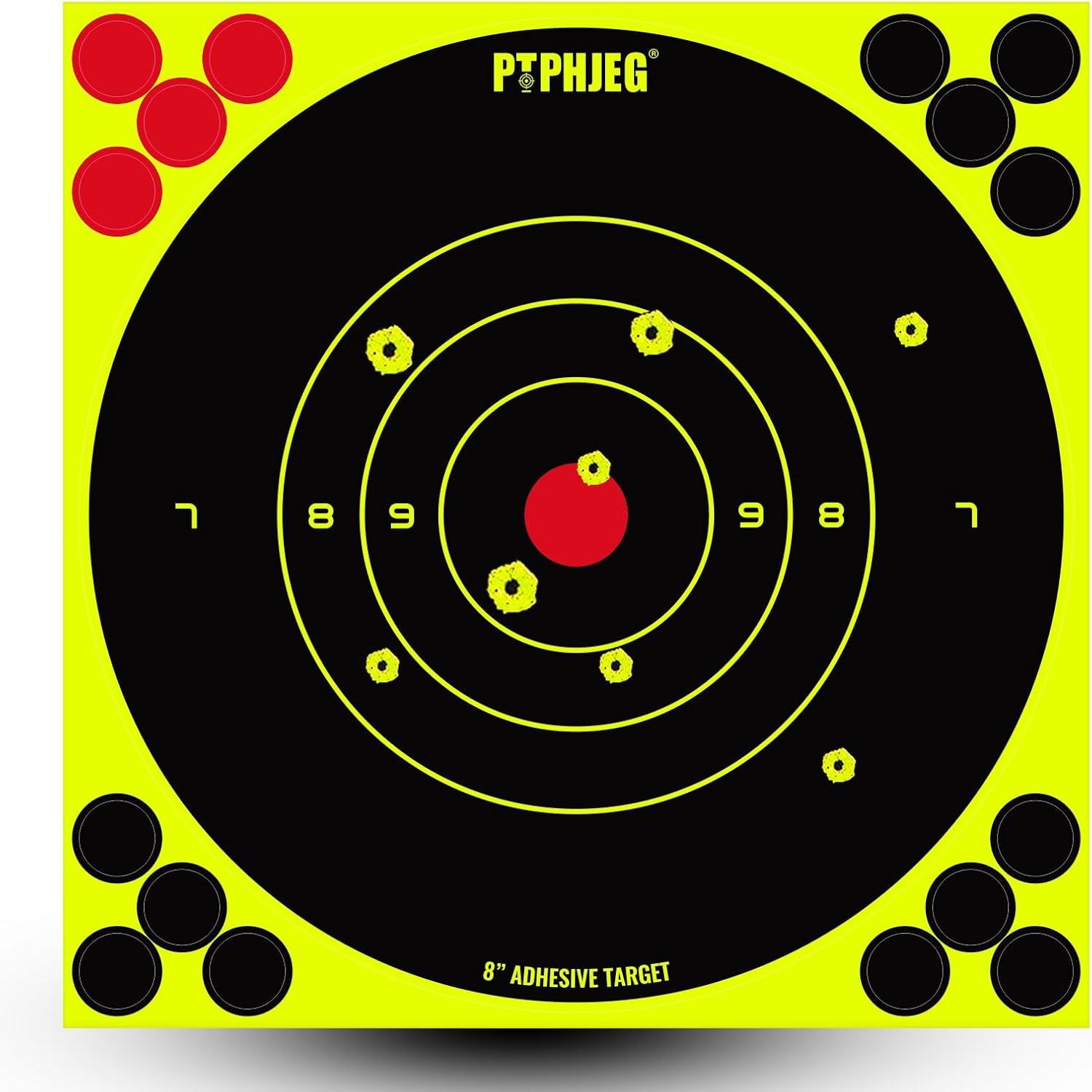 Bright Fluorescent Yellow Shooting Targets - Adhesive Splatter Design | 8x8 Inches (25/50/100 Pack)