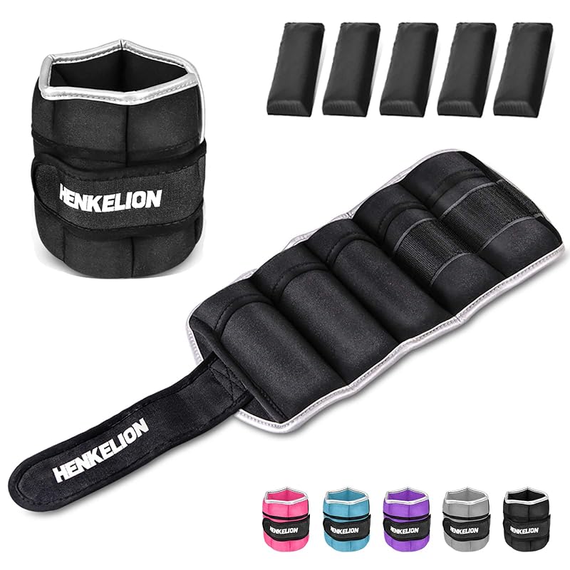 Adjustable Ankle Weights 4 lbs (2 x 2 lb) - Henkelion Set for Arms & Legs, Velcro, Breathable Cotton